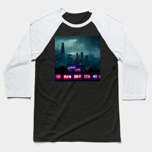 Cyberion - Cyberpunk Cityscape Skyline Baseball T-Shirt